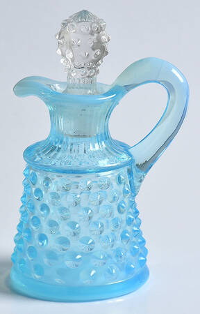 Hobnail Aquamarine Blue Handled Cruet & Stopper
