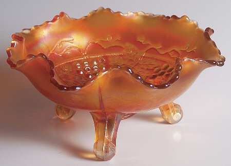 Grape and Cable Marigold 7" Round 3-Toed Crimped Bowl by Fenton