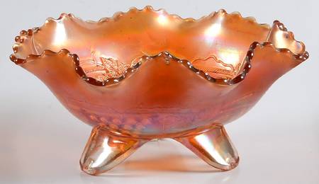 Grape and Cable Marigold 7" 3-Toed Footed Bowl by Fenton