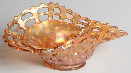 Basketweave W Open Edge Marigold (Line 1092) 7" Oval Bon Bon by Fenton