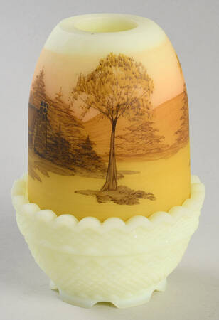 Log Cabin on Custard Satin (2 Piece) Fairy Lamp