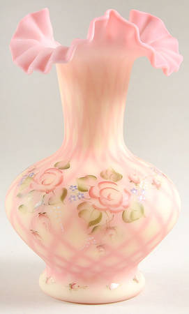 Burmese Satin Rose (Diamond Optic) 10" Double Crimped Vase