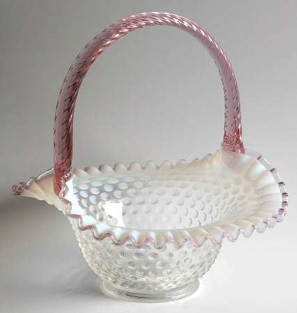 Hobnail French (Opalescent, Dusty Rose Trim) #389/3830 Hobnail 10" Basket
