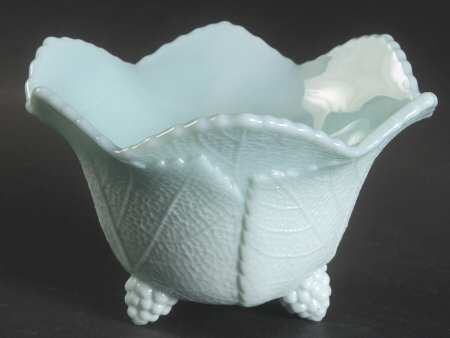 Grape Leaf Aqua Milkglass Crimped Bowl