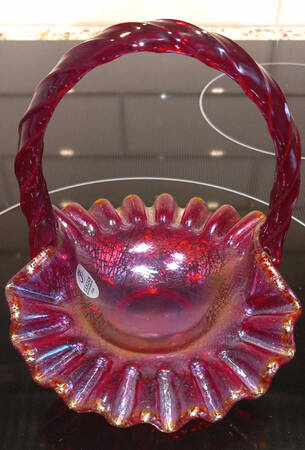 Ruby Amberina Stretch #4633 Paneled Grape 6" Basket by Fenton