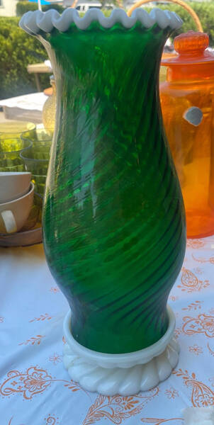 Snowcrest Emerald Green Hurricane Lamp & Globe by Fenton