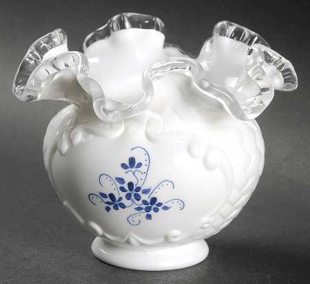 Elizabeth Silver Crest (Blue Floral) 4" Basketwave Double Crimped Vase