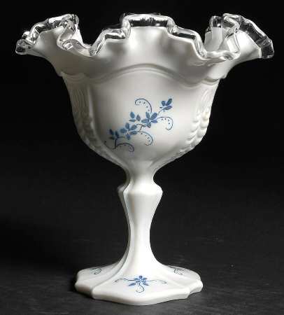 Elizabeth Silver Crest (Blue Floral) Round Compote (Height X Width)