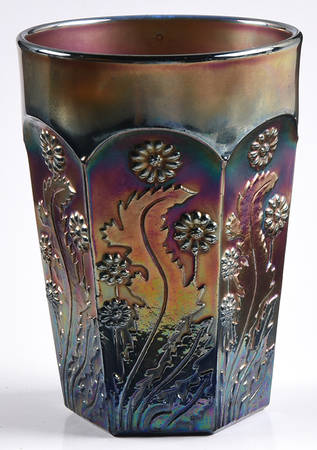 Paneled Dandelion Blue (Carnival) 8 Oz Flat Tumbler by Fenton