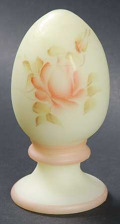 Roses on Custard Satin Egg Paperwieght by Fenton