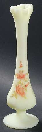 Roses on Custard Satin Bud Vase by Fenton
