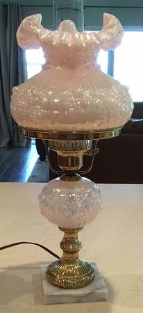 Shell Pink Student Lamp & Globe by Fenton