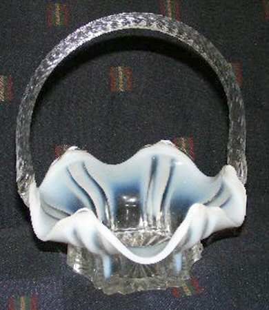 French Cream (French Opalescent) #9544 Vulcan 8" Basket by Fenton