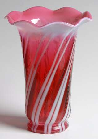Cranberry Opalescent 8" Crimped Vase
