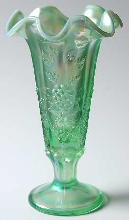 Willow Green Opalescent 8" Footed Vase by Fenton