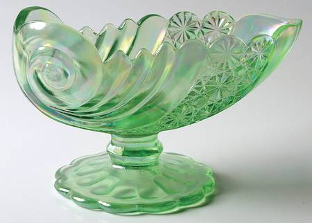 Willow Green Opalescent Shell Shape Bowl Comport by Fenton
