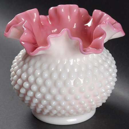 Hobnail Peach Blow 5" Double Crimped Vase
