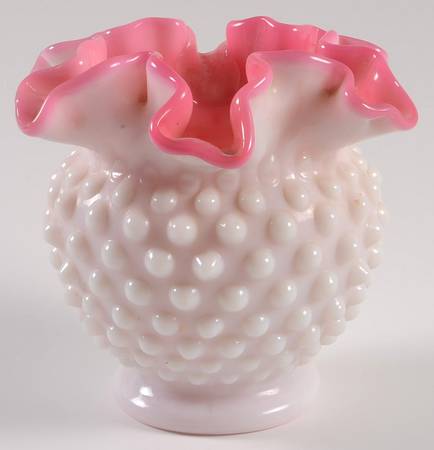 Hobnail Peach Blow 4 1/2" Miniature Double Crimp Vase