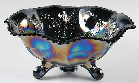 Stag and Holly Blue (Carnival) 9" 3-Toed Footed Bowl