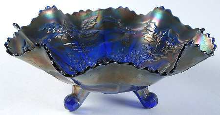 Stag and Holly Blue (Carnival) 10" Round 3-Toed Crimped Bowl