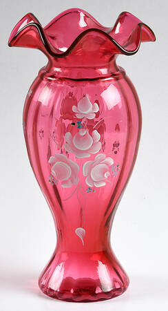 Ivory Rose on Cranberry 8" Flower Vase
