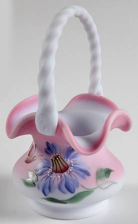 Purple Passion Flower on Blue Burmese #2932 8" Basket