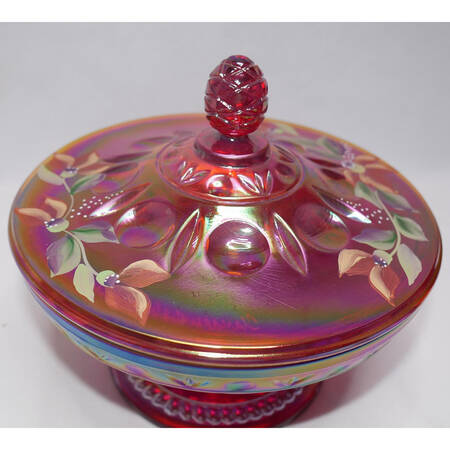 Tuscan Charm on Ruby Amberina Stretch by Fenton