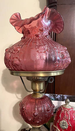 Rose Country Cranberry (Ruby Overlay) Student Lamp & Globe