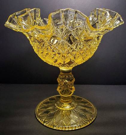 Fine Cut and Block Amber Footed Compote