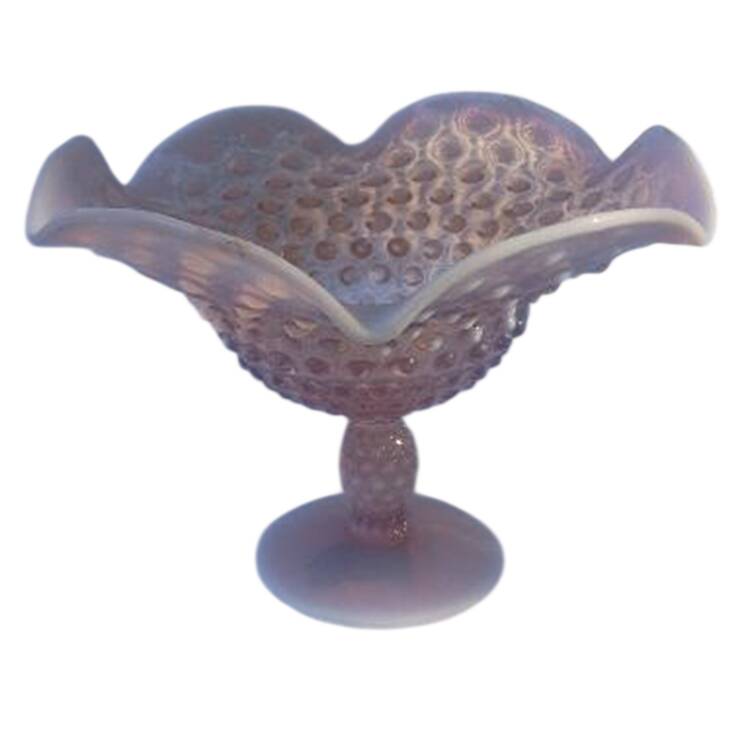 Hobnail Pink (Opalescent) Round Compote (Height X Width)