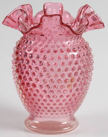Hobnail-Ruby Overlay (Cranberry) 6" Double Crimped Vase by Fenton