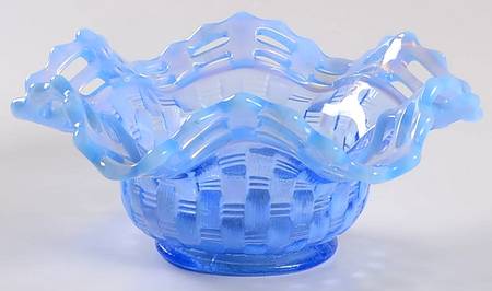 Basketweave with Open Blue Opalescen 5" Crimped Bon Bon