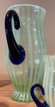 Topaz Opalescent (Early Vaseline) Pitcher by Fenton