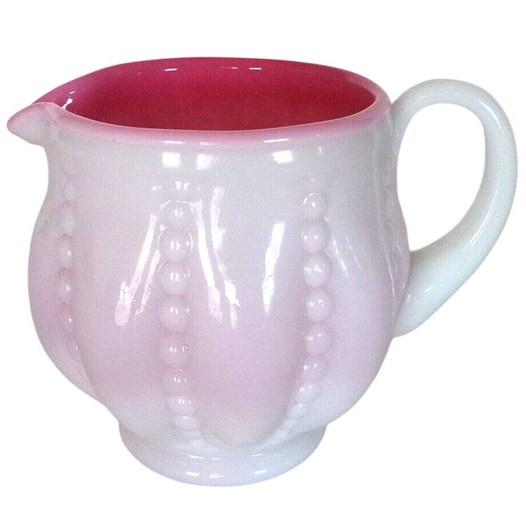 Peach Blow 4" Handed Beaded Jug