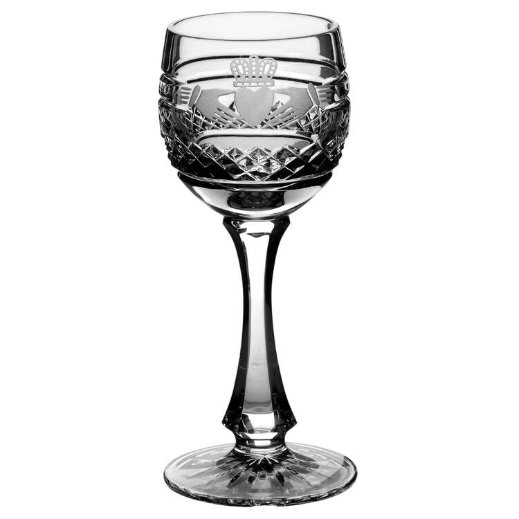 Claddagh Ring (Older, Etched Hands) Cordial Glass