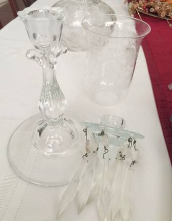 Bridal Bouquet (Stem #35) Hurricane Lamp with Bobeche and 6 Prisms
