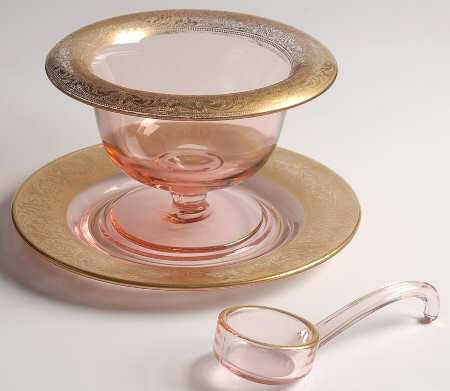 Decoration 889 Rose (Gold Encrusted) Mayonnaise Bowl, Underplate and Ladle