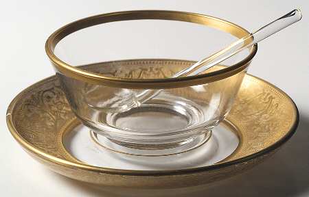 Georgian Gold Mayonnaise Bowl, Underplate and Ladle