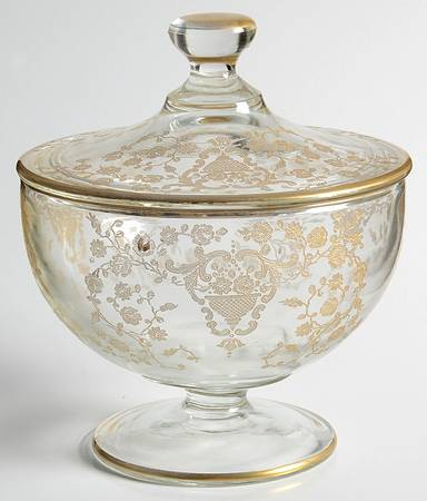 Rose Bud (Gold Encrusted, Stem 86) Footed Candy Dish & Lid