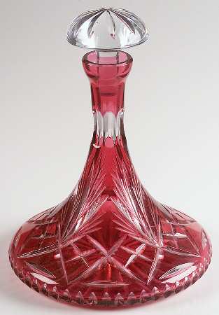 Cherrywood Clear Ruby Ships Decanter & Stopper