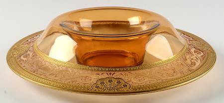 Gothic Plantagonet Amber-Gold Encrusted 14" Rolled Edge Bowl
