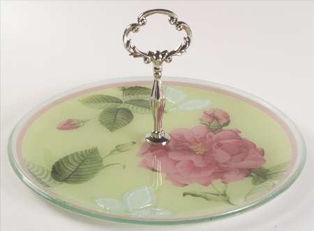 Rose Serenade 12" Tray with Center Metal Handle