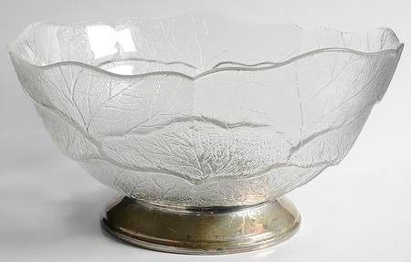 Crystal Leaf 12" Salad Bowl W/Silverplate Base