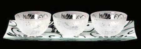 Smoked Floral Condiment Tray W/3 Bowls