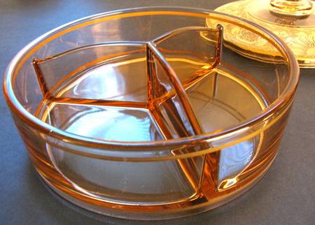 Flamingo Sun Amber (Gold Encrusted) 3-Part Candy Dish, No Lid