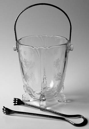 Chintz Clear (Stem 3389) Dolphin Footed Ice Bucket w/Detachable Hdl & Tongs