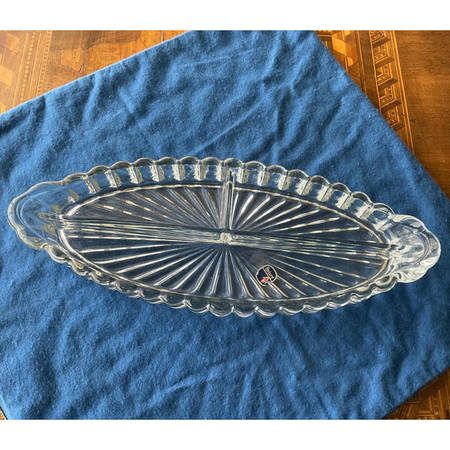 Crystolite (Pressed & Thin Blown) 12" Oval 3 Part Celery/Relish