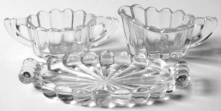 Crystolite (Pressed & Thin Blown) Individual Creamer, Sugar and Tray Set