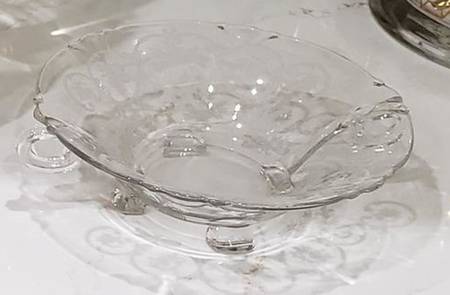 Formal Chintz Clear (Stem 3389) Footed Handled Open Jam/Jelly