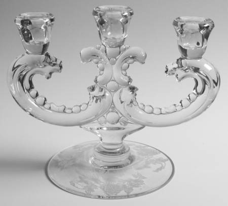 Heisey Rose Three Light Candlestick